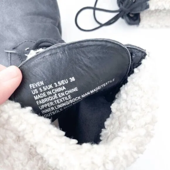 JustFab Feven Womens Lace Up Buckle Faux Fur Bootie Boots Black 5.5