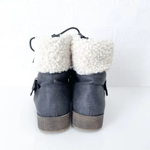 JustFab Feven Womens Lace Up Buckle Faux Fur Bootie Boots Black 5.5