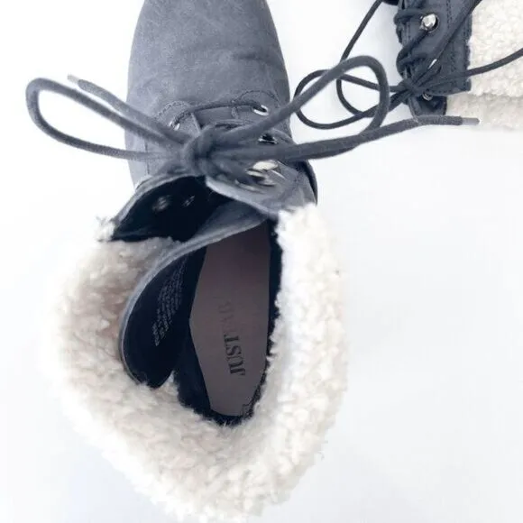 JustFab Feven Womens Lace Up Buckle Faux Fur Bootie Boots Black 5.5