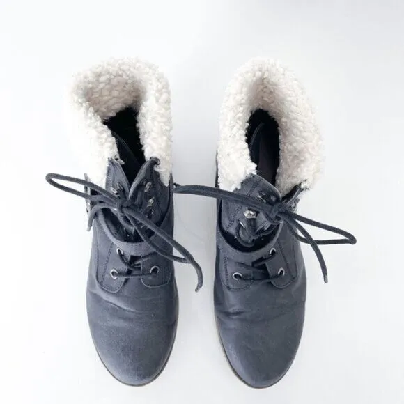 JustFab Feven Womens Lace Up Buckle Faux Fur Bootie Boots Black 5.5