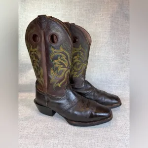Justin 2523 mens Western Stampede cowboy boots sz 10.5D brown leather square toe