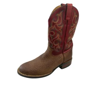 Justin 5902 Roper Boots 9.5D Red Brown Pebbled Bullhide Leather Men's Cowboy