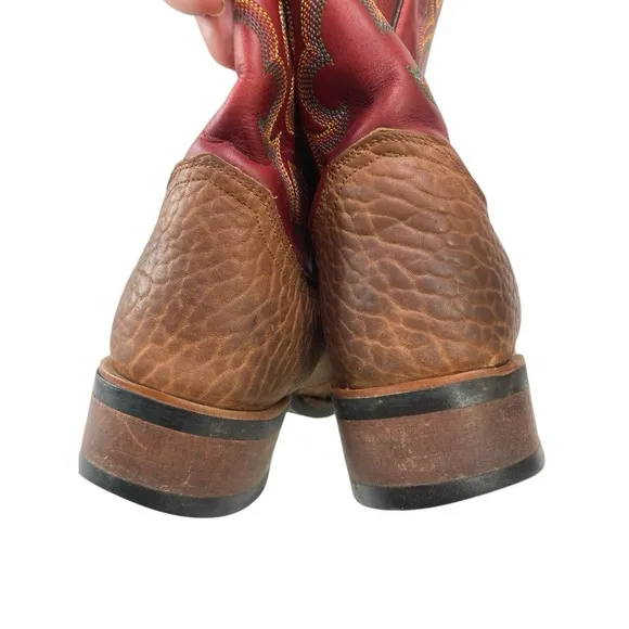 Justin 5902 Roper Boots 9.5D Red Brown Pebbled Bullhide Leather Men's Cowboy