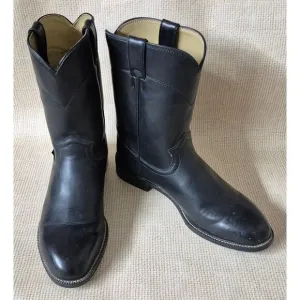 Justin Basics Black Leather Roper Western Cowboy Boots JB3000 Men's Size 10.5 D