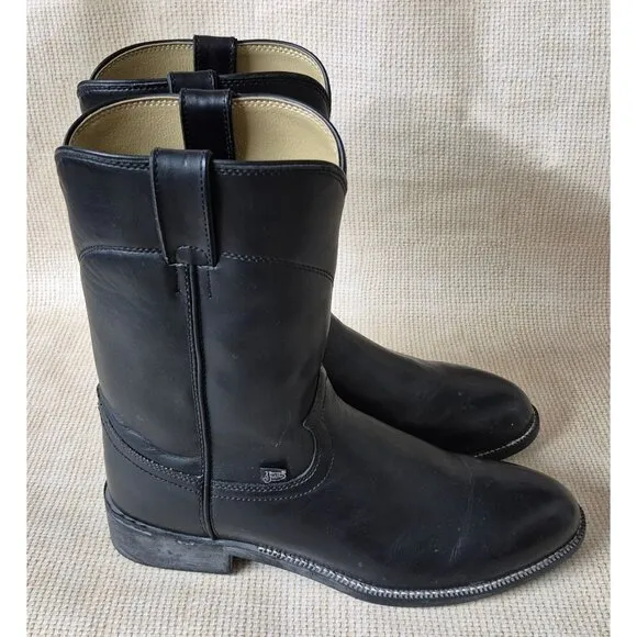 Justin Basics Black Leather Roper Western Cowboy Boots JB3000 Men's Size 10.5 D