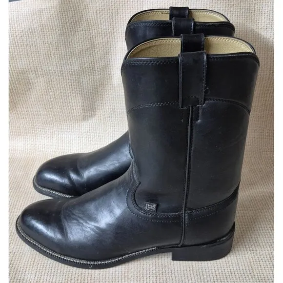 Justin Basics Black Leather Roper Western Cowboy Boots JB3000 Men's Size 10.5 D
