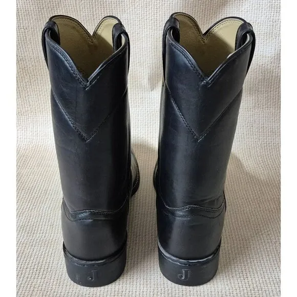 Justin Basics Black Leather Roper Western Cowboy Boots JB3000 Men's Size 10.5 D
