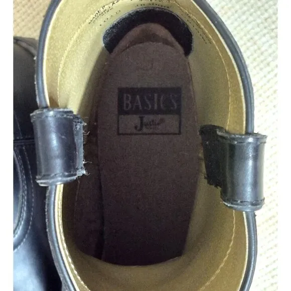 Justin Basics Black Leather Roper Western Cowboy Boots JB3000 Men's Size 10.5 D