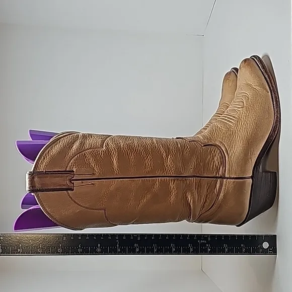 Justin Boots Cowboy Cowgirl Western L4714 Leather Pull-On Pointed Tan Beige 6.5