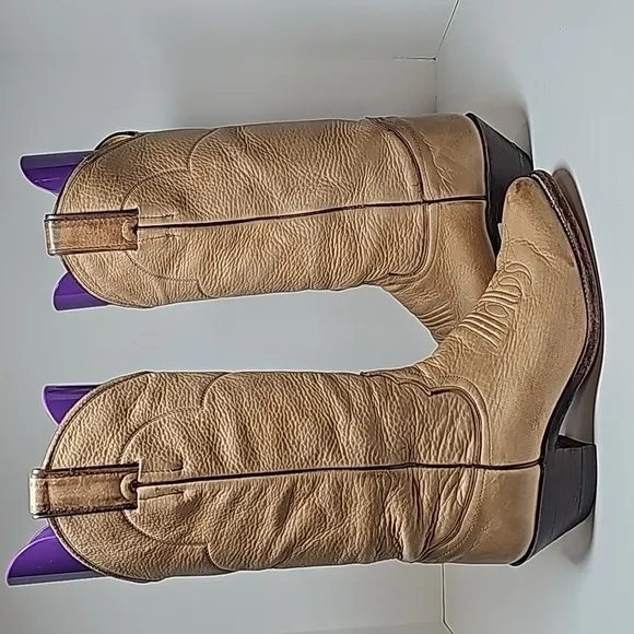 Justin Boots Cowboy Cowgirl Western L4714 Leather Pull-On Pointed Tan Beige 6.5