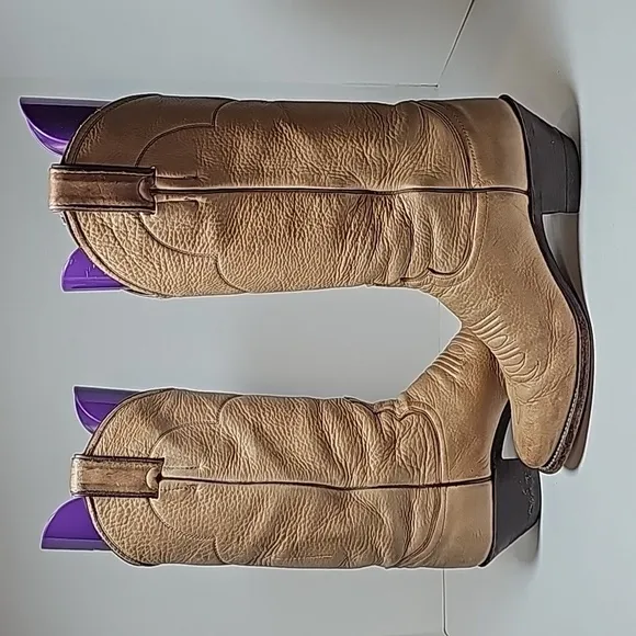 Justin Boots Cowboy Cowgirl Western L4714 Leather Pull-On Pointed Tan Beige 6.5