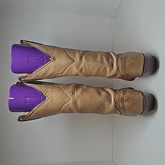 Justin Boots Cowboy Cowgirl Western L4714 Leather Pull-On Pointed Tan Beige 6.5
