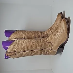 Justin Boots Cowboy Cowgirl Western L4714 Leather Pull-On Pointed Tan Beige 6.5