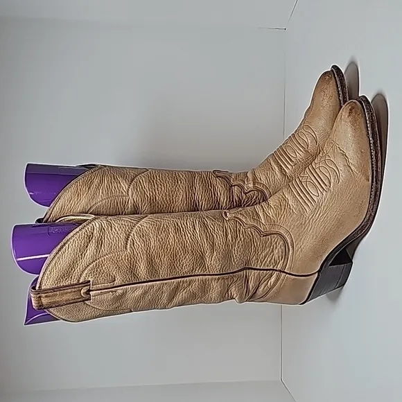 Justin Boots Cowboy Cowgirl Western L4714 Leather Pull-On Pointed Tan Beige 6.5