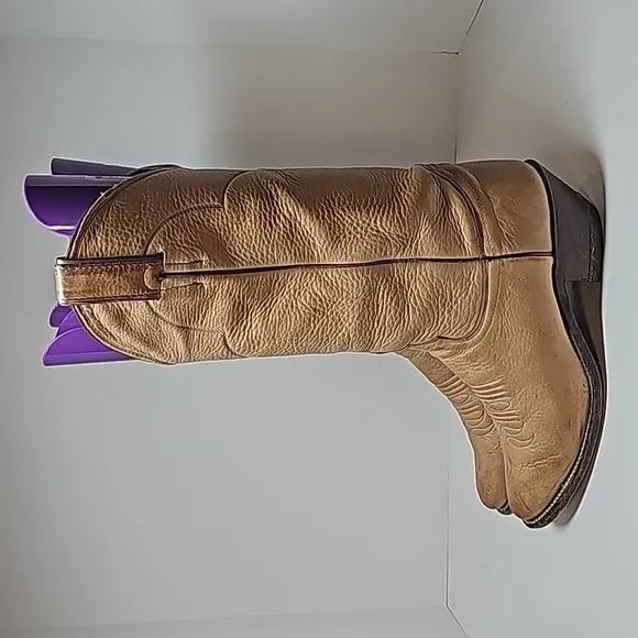 Justin Boots Cowboy Cowgirl Western L4714 Leather Pull-On Pointed Tan Beige 6.5