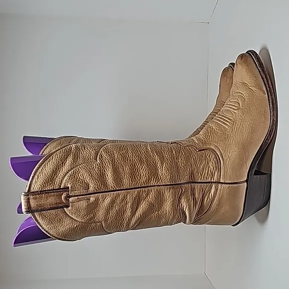 Justin Boots Cowboy Cowgirl Western L4714 Leather Pull-On Pointed Tan Beige 6.5