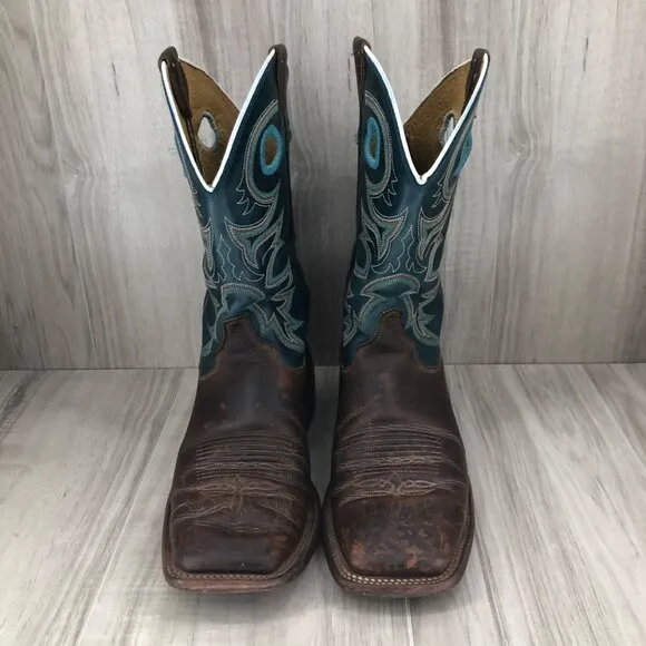 Justin Boots Mens 8D Drennan Brown Blue Leather Pull On Western Cowboy Rodeo