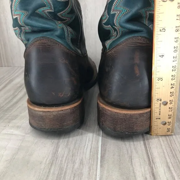 Justin Boots Mens 8D Drennan Brown Blue Leather Pull On Western Cowboy Rodeo