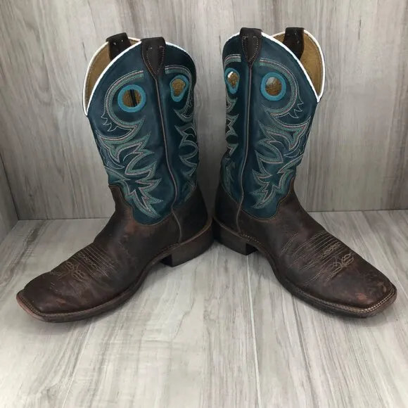 Justin Boots Mens 8D Drennan Brown Blue Leather Pull On Western Cowboy Rodeo