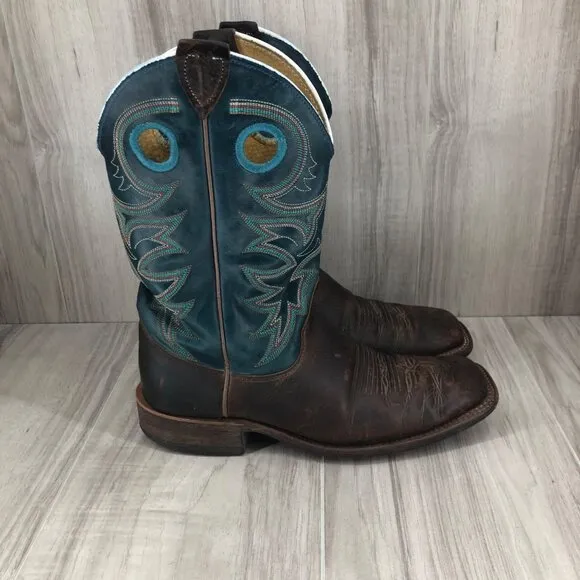 Justin Boots Mens 8D Drennan Brown Blue Leather Pull On Western Cowboy Rodeo