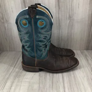 Justin Boots Mens 8D Drennan Brown Blue Leather Pull On Western Cowboy Rodeo