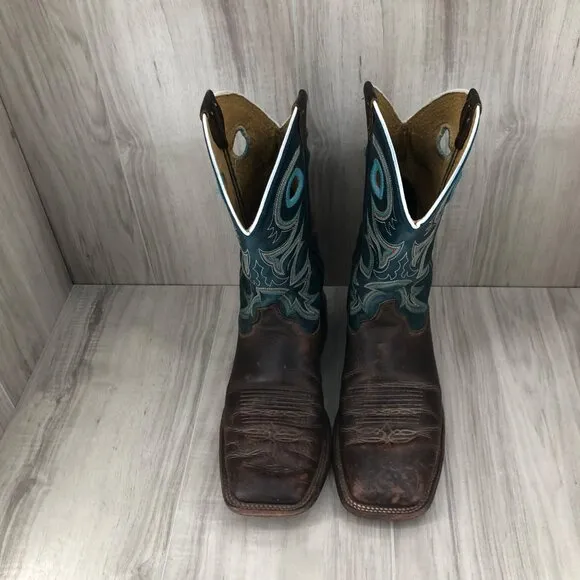 Justin Boots Mens 8D Drennan Brown Blue Leather Pull On Western Cowboy Rodeo
