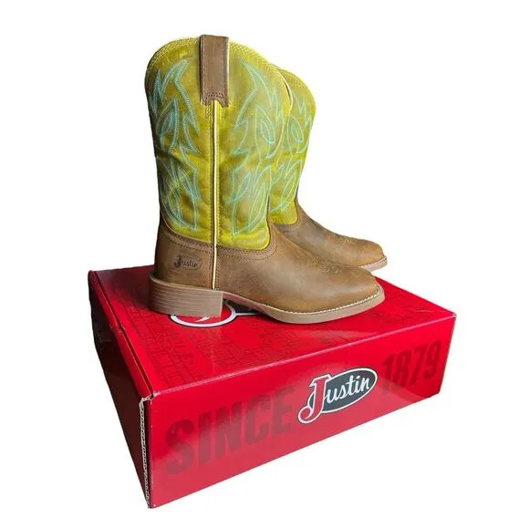 JUSTIN Boots Mens Sz 8 Canter Clay Brown Wide 11” Wide Square Toe Western SE7515