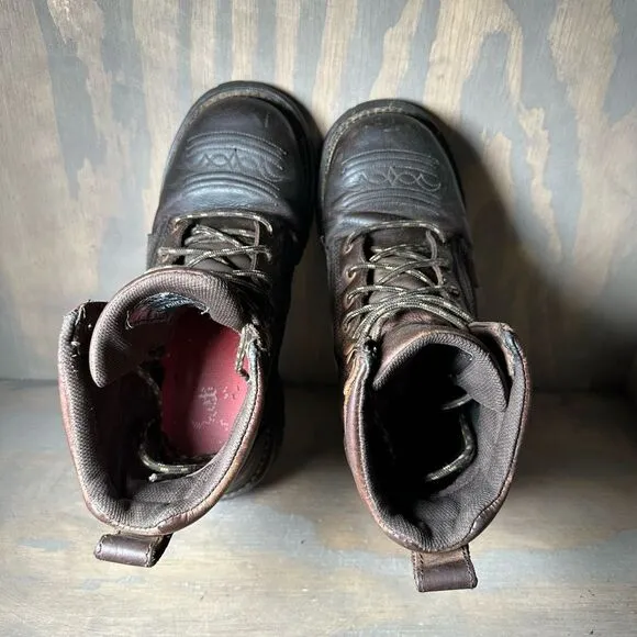 Justin Katerina Womens 9.5 Work Boots Brown Leather Pull Tab Ankle Lace Up Shoes