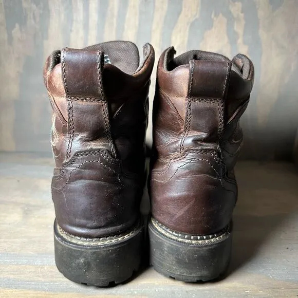 Justin Katerina Womens 9.5 Work Boots Brown Leather Pull Tab Ankle Lace Up Shoes