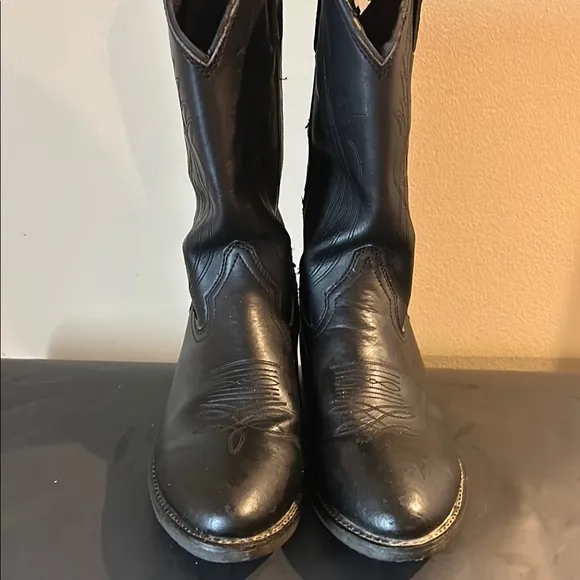 Justin Mens Black Leather Western Cowboy Boots