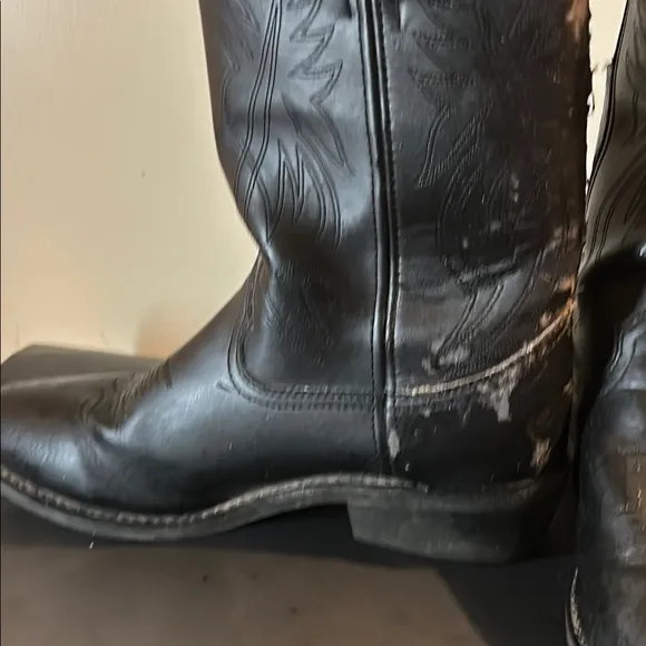 Justin Mens Black Leather Western Cowboy Boots