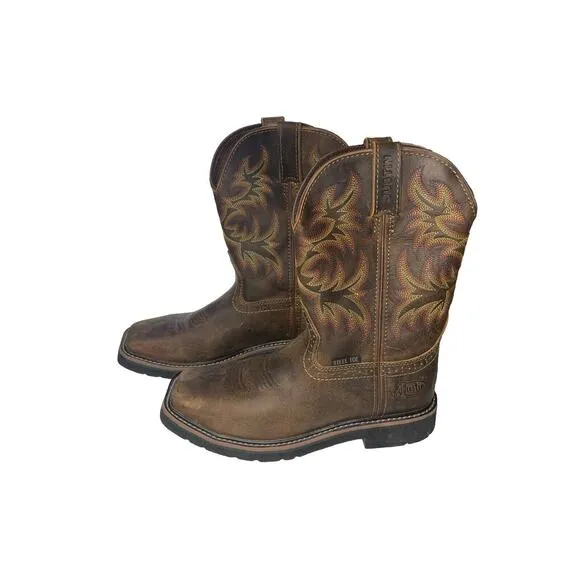 Justin Mens Tan Cowhide Leather Work Boots Stampede Waterproof