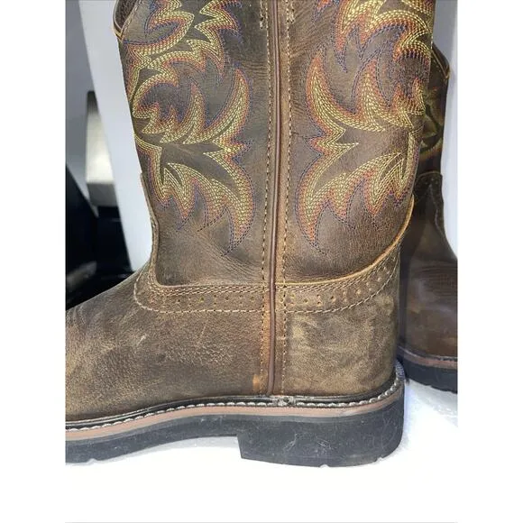 Justin Mens Tan Cowhide Leather Work Boots Stampede Waterproof