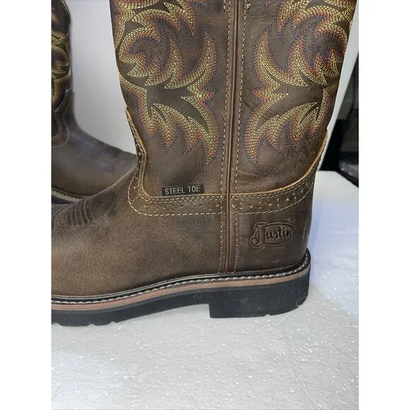 Justin Mens Tan Cowhide Leather Work Boots Stampede Waterproof