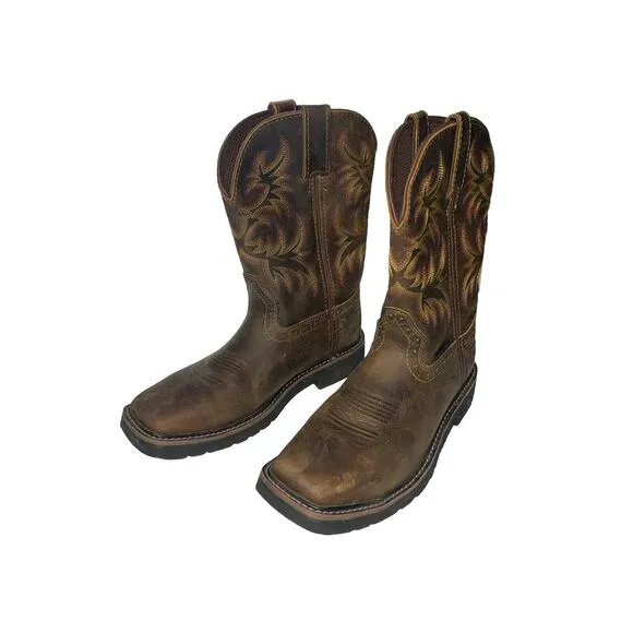 Justin Mens Tan Cowhide Leather Work Boots Stampede Waterproof
