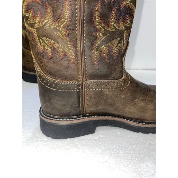 Justin Mens Tan Cowhide Leather Work Boots Stampede Waterproof