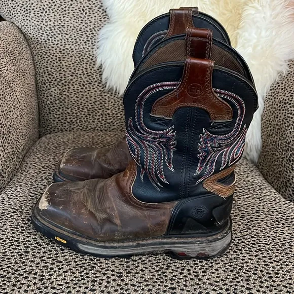Justin original work boots - size 8D - brown/black - oil/slip resistant sole