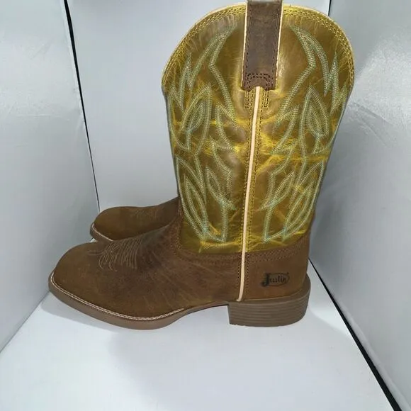 Justin SE7515 Canter Clay Brown Water Buffalo Square Toe Cowboy Boots-10.5 D New