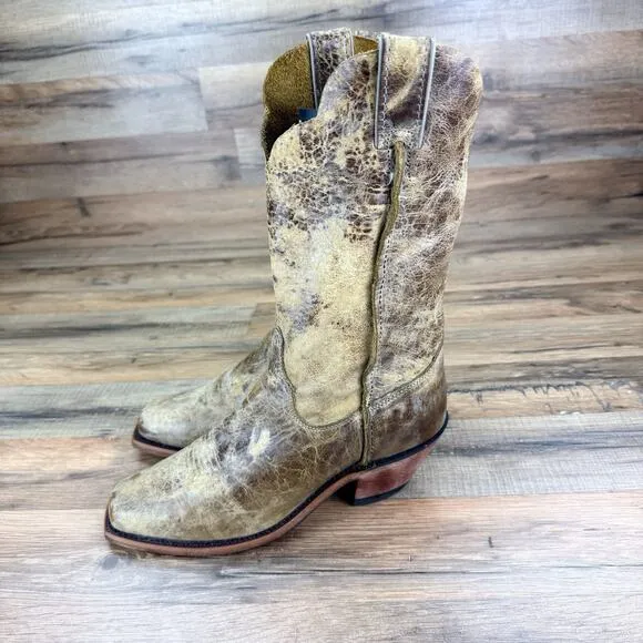 Justin USA Ladies Brown Leather Distressed Square Toe Western Ranch Boots 7.5B
