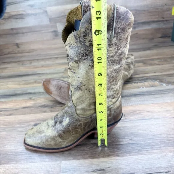 Justin USA Ladies Brown Leather Distressed Square Toe Western Ranch Boots 7.5B