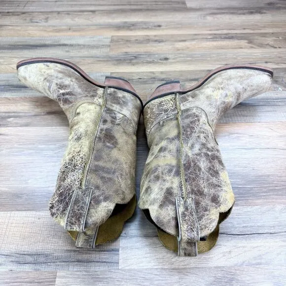 Justin USA Ladies Brown Leather Distressed Square Toe Western Ranch Boots 7.5B