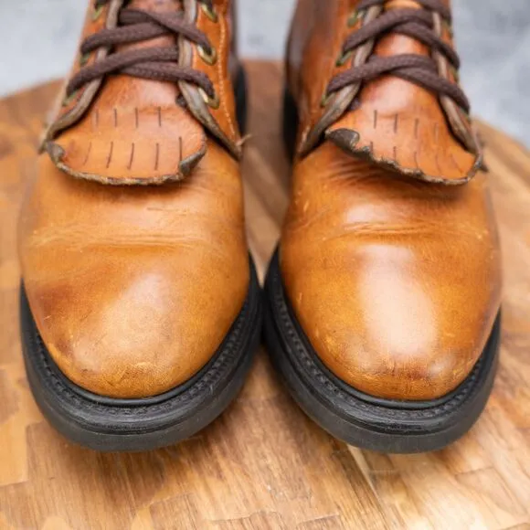 Justin VTG Work Boots USA Made Steel Toe Brown Lace Up 100% AUTHENTIC US 8.5 D