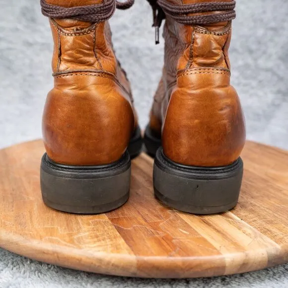 Justin VTG Work Boots USA Made Steel Toe Brown Lace Up 100% AUTHENTIC US 8.5 D