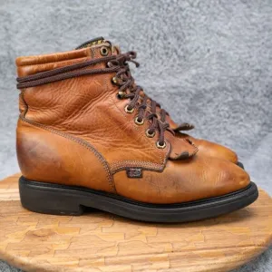 Justin VTG Work Boots USA Made Steel Toe Brown Lace Up 100% AUTHENTIC US 8.5 D