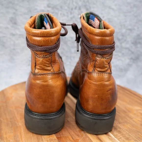 Justin VTG Work Boots USA Made Steel Toe Brown Lace Up 100% AUTHENTIC US 8.5 D