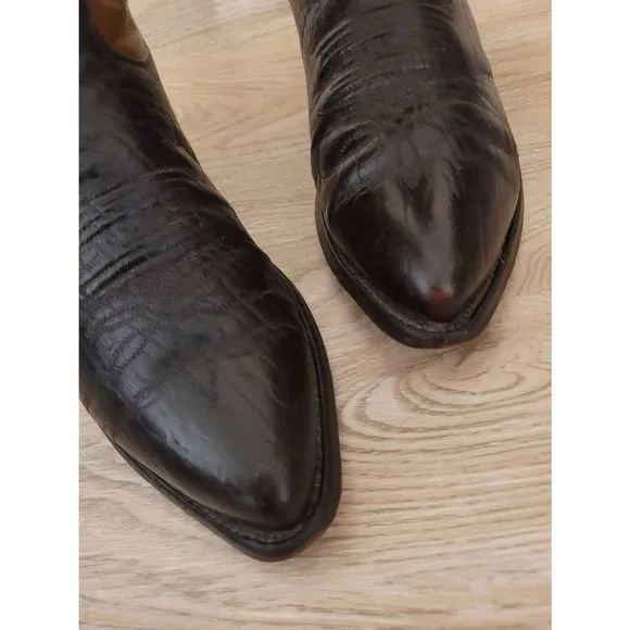 Justin Western Cowboy Boots Mens Size 8 D Two Tone Inlay Oiled Leather Pointed