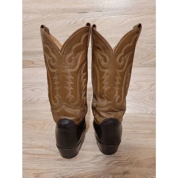 Justin Western Cowboy Boots Mens Size 8 D Two Tone Inlay Oiled Leather Pointed