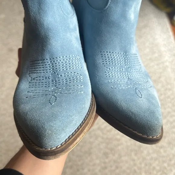 Kali Shoes Leila Sky Blue Texan Suede Ankle Western Boots, size EU 37