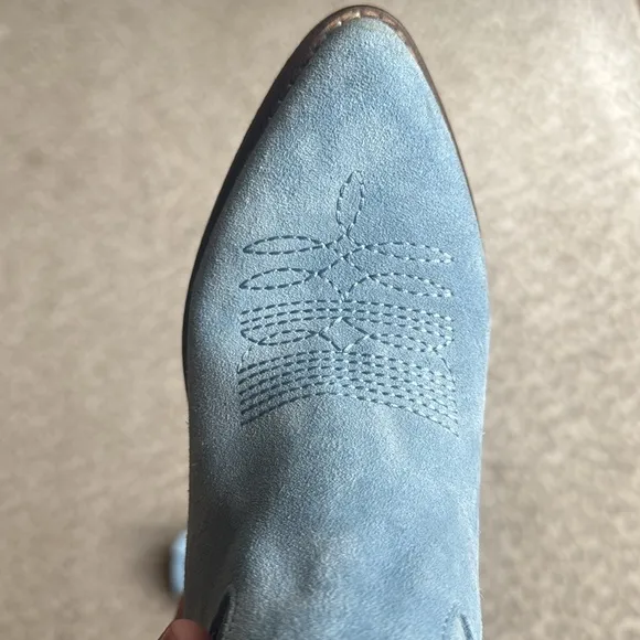 Kali Shoes Leila Sky Blue Texan Suede Ankle Western Boots, size EU 37