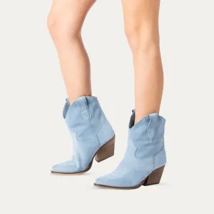 Kali Shoes Leila Sky Blue Texan Suede Ankle Western Boots, size EU 37